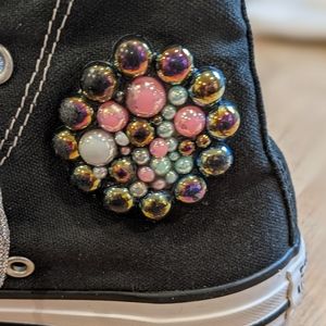 LIKE NEW... Converse ALL STAR  blinged out Kids Black High Tops